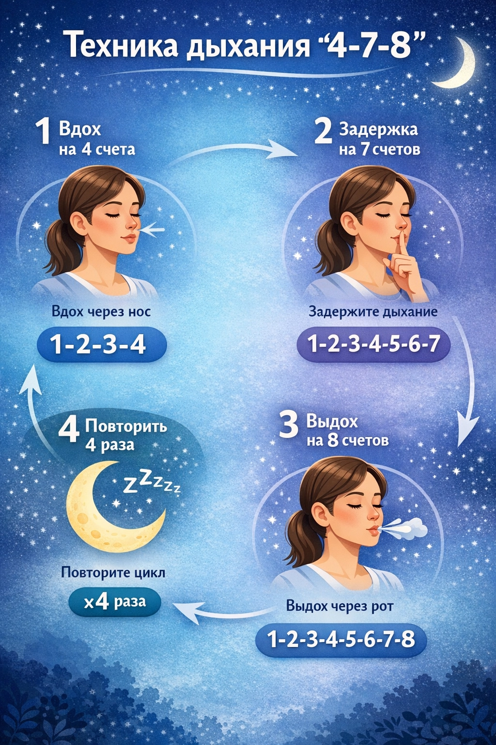 Техника засыпания «Дыхание 4-7-8»: как быстро уснуть и снять напряжение